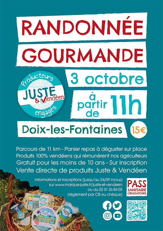 Vendée - Nouvelle rando gourmande Juste&Vendéen dimanche 3 octobre